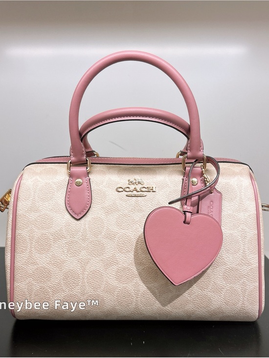 Coach Handbags - Coach Pink sand Signature Canvas Rowan Satchel Heart Charm regular size cdb21